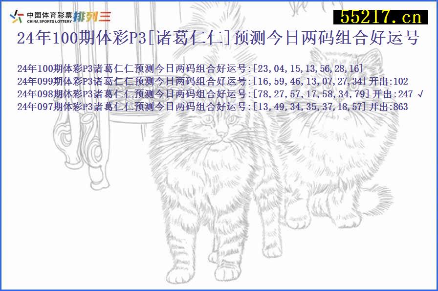 24年100期体彩P3[诸葛仁仁]预测今日两码组合好运号