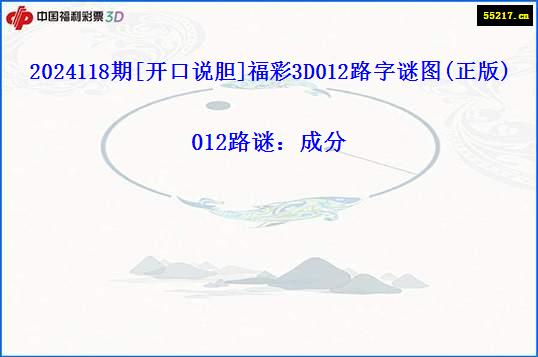 2024118期[开口说胆]福彩3D012路字谜图(正版)