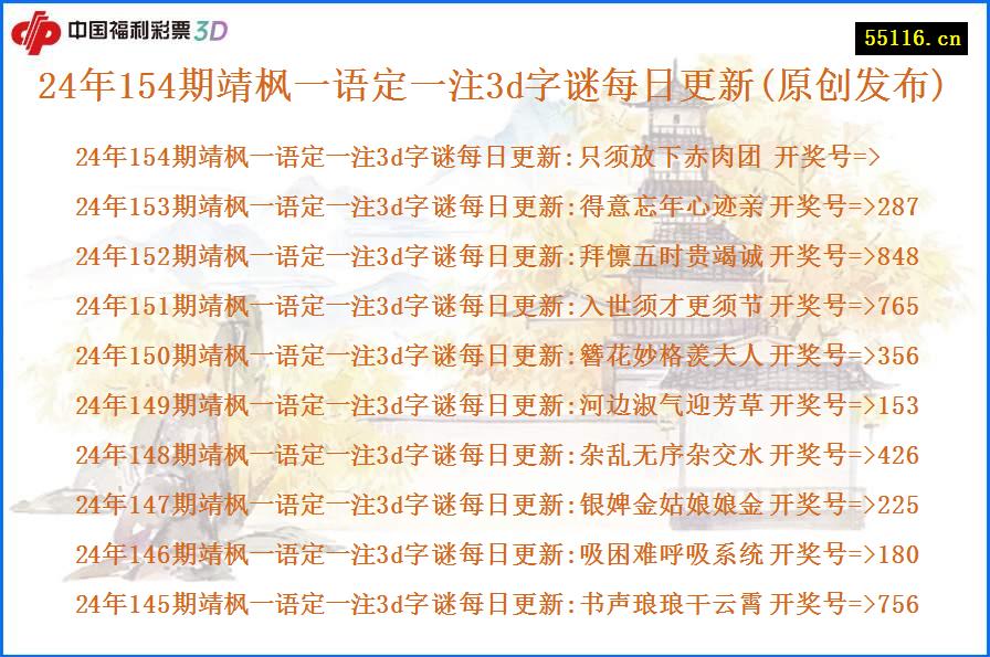 24年154期靖枫一语定一注3d字谜每日更新(原创发布)