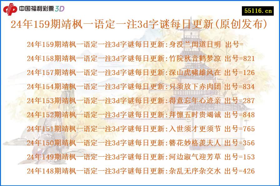 24年159期靖枫一语定一注3d字谜每日更新(原创发布)