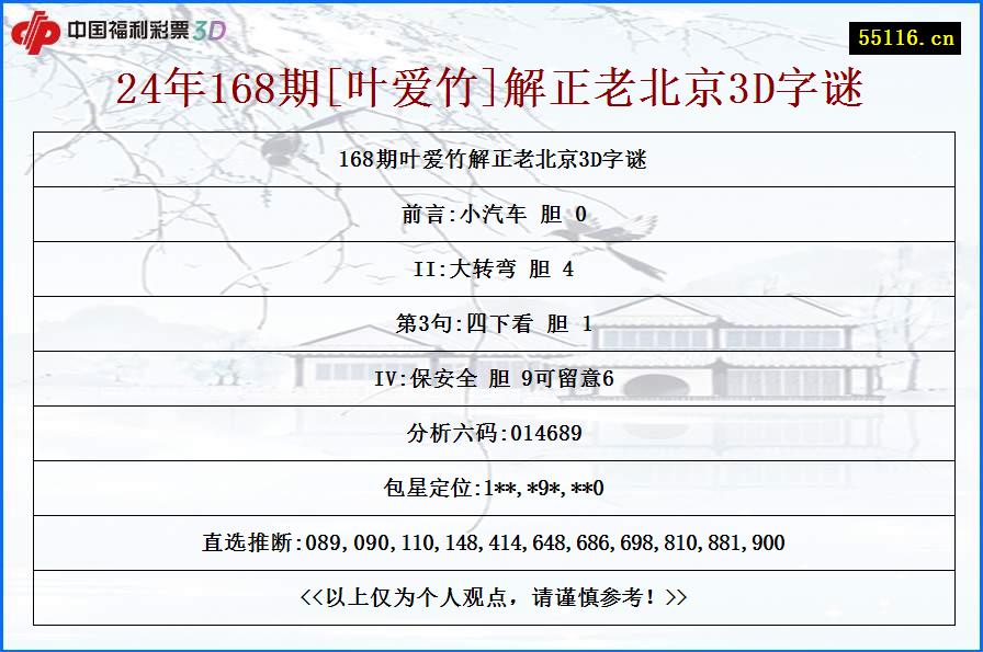 24年168期[叶爱竹]解正老北京3D字谜