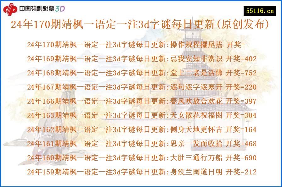 24年170期靖枫一语定一注3d字谜每日更新(原创发布)